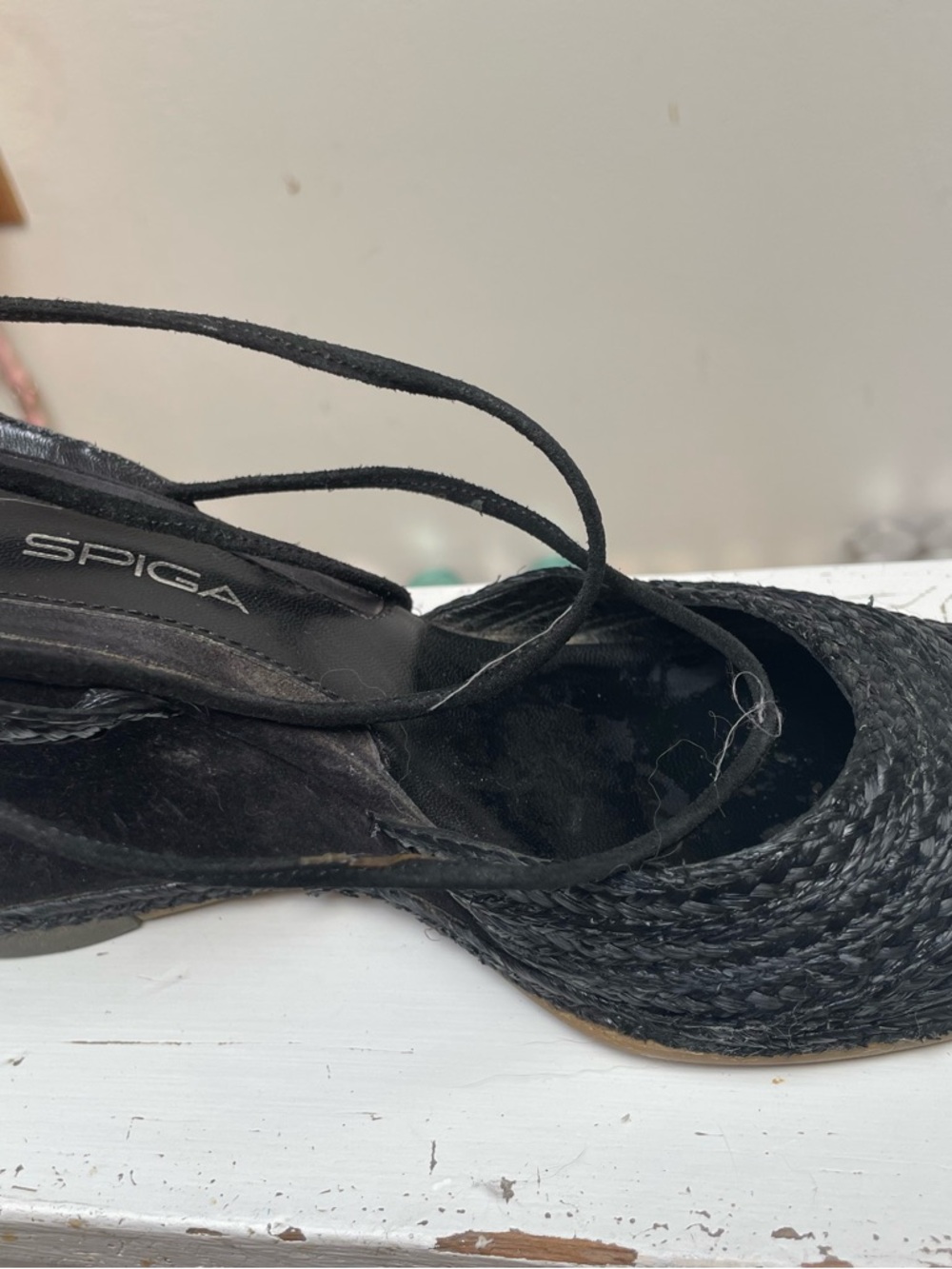 Via Spiga Black Braided Espadrille Wedge Sandals with Ankle Wrap